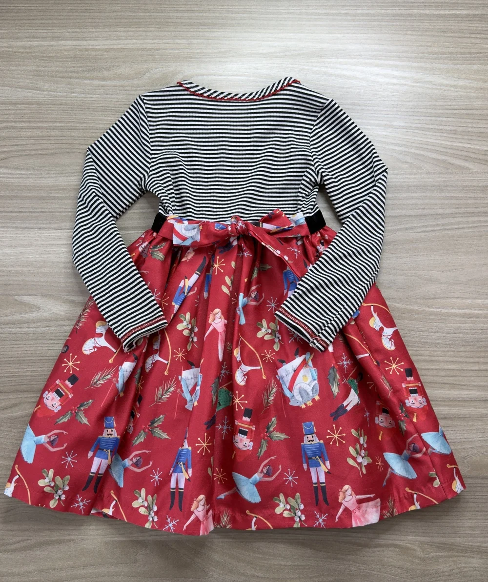 Nutcracker Ballet Girls Holiday Dress Red Black Striped Size 4/4T Bonnie Jean